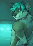  blue_hair cherrybox hair male mammal mustelid otter solo topless 