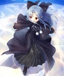  banned_artist black_dress black_legwear bow cape capelet dress hair_bow highres len loafers long_hair melty_blood pantyhose pointy_ears red_eyes ripples shoes silver_hair solo tsukihime yusano 