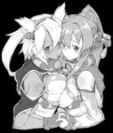  blush breast_press breasts cherry_blossoms dark_skin detached_sleeves flower glasses gloves greyscale hair_ornament kantai_collection large_breasts long_hair looking_at_viewer monochrome multiple_girls musashi_(kantai_collection) pointy_hair ponytail rama_(amaru) sarashi symmetrical_docking two_side_up very_long_hair yamato_(kantai_collection) 