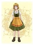  apron bad_id bad_pixiv_id blonde_hair dirndl full_body german_clothes jewelry light_smile musical_note nanashi_no_r_(ryryswa) orange_apron orange_hair pendant purple_eyes shoes short_hair socks solo waist_apron 