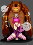  1girl :d adult animal_ears annie_hastur blush breasts fake_animal_ears highres large_breasts league_of_legends legwear older open_mouth pink_hair smile tibbers torahime_(artist) torahime_(roland00) 