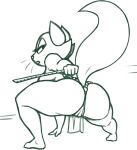  2026 action_pose anthro asian_clothing big_butt breasts butt clothed clothing crouching domestic_cat east_asian_clothing felid feline felis female fundoshi fundoshi_only hi_res japanese_clothing little_dogs_on_the_prairie looking_back mammal mature_female miss_kitty_(ldotp) monochrome pose redout ruler side_boob solo topless underwear underwear_only whiskers 