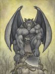  anthro axe belt biceps big_muscles black_hair claws crouching gargoyle gh-mongo grey_skin hair loincloth looking_at_viewer male muscles nipples pecs pose scales solo toe_claws toned topless tree vein vines weapon wings yellow_eyes 