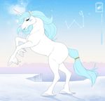  absurd_res blue_eyes blue_hair blue_lips equine eyebrows eyelashes female feral fur hair half-closed_eyes hi_res hooves horn horse lips long_hair looking_at_viewer mammal outside solo unicorn walter_sache white_fur 