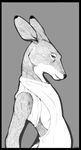  2014 anthro backlash91 black_nose cervine clothed clothing deer greyscale looking_at_viewer monochrome solo 