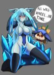  animal_ears black_legwear blue_hair blue_skin breasts ice large_breasts league_of_legends lissandra long_hair nude red_eyes solo teemo torahime_(artist) torahime_(roland00) 