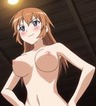  animated animated_png blue_eyes blush bounce bouncing_breasts breasts charlotte_e_yeager hands_on_hips large_breasts long_hair navel nipples nude orange_hair smile solo strike_witches uncensored 