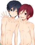  :&lt; bad_id bad_pixiv_id blue_eyes child fang free! gyw male_focus matsuoka_rin multiple_boys nanase_haruka_(free!) navel no_nipples one_eye_closed open_mouth red_eyes red_hair shirtless smile younger 