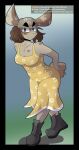 absurd_res anthro band-aid band-aid_on_face bandage bandage_on_face big_ears black_boots black_border black_clothing black_footwear blue_eyes bluesky_(social_media) bluesky_logo boots border breasts brown_hair clothed clothing digital_drawing_(artwork) digital_media_(artwork) dress english_description english_text eyebrows fangs fashion female floral_print flower footwear fur furaffinity furaffinity_logo green_background grey_body grey_fur hair hat headgear headwear heart_(marking) hi_res lagomorph leaning leaning_forward leporid looking_at_viewer mammal markings maskofravens medium_hair patreon patreon_logo plant pose rabbit shoes simple_background small_breasts solo spring standing sundress teeth text text_on_clothing text_on_hat text_on_headwear thick_eyebrows tomboy url yellow_clothing yellow_dress