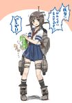  backpack bag brown_hair fechirin fubuki_(kantai_collection) grey_eyes kantai_collection long_hair looking_at_viewer open_mouth ponytail school_uniform serafuku skirt solo tissue_box translation_request 