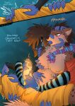 ambiguous_gender anthro blue_body blue_eyes blue_feet blue_hands blue_nose blue_skin blush blush_lines bodily_fluids bottomwear breast_fondling breast_play breasts brown_body brown_fur brown_hair brown_nose bulge_rubbing circe_(pankallisti) clothing comic cum cum_drip cum_in_clothing cum_in_pants cum_stain dot_(patchesdotpdf) dripping duo english_text erection_under_pants feet finger_in_mouth fondling foot_fetish foot_play footjob fur genital_fluids genitals glowing glowing_genitalia glowing_penis green_eyes gynomorph gynomorph/ambiguous hair hand_on_belly hand_on_breast hand_on_leg hands_all_over hi_res hyena intersex intersex/ambiguous legwear magic magic_user mammal mouth_play multi_limb multiple_orgasms murid murine orgasm pankallisti penis prosthetic prosthetic_arm prosthetic_limb rat rodent saliva saliva_drip sex shorts soul souljob tan_body tan_fur text thigh_highs torn_clothing trans_(lore) trans_woman_(lore) translucent translucent_penis