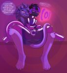 absurd_res anthro ball_grab balls bdsm bondage bound brainwashing branded bulge ceph_(almightyparafox) claws clothing coiling_around_leg cuffed_wrists dronesuit duo fangs felid generation_7_pokemon genitals glowing glowing_eyes grin grope hi_res hologram hypnosis latex latex_clothing latex_skinsuit lock_symbol lycanroc male male/male mammal mind_break mind_control mitts multi_eye nintendo null null_bulge pantherine paws piercing pokemon pokemon_(species) queenrupti rupti skinsuit smile speech_bubble spiral spiral_eyes tail teeth text tiger tight_clothing
