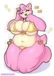 2025 anthro artist_name bell bell_collar belly_overhang big_breasts bikini breasts cleavage clothed clothed_anthro clothed_female clothing collar countershade_breasts countershade_face countershade_fur countershade_torso countershading digital_drawing_(artwork) digital_media_(artwork) eyebrows eyes_closed female female_anthro front-tie_bikini fur generation_1_pokemon glistening glistening_breasts glistening_thighs gold_bikini gold_swimwear golden_week hi_res huge_breasts inner_ear_fluff kneeling laugh navel nintendo open_mouth open_smile pink_body pink_fur pokemon pokemon_(species) raised_inner_eyebrows shyshyoctavia side-tie_bikini slightly_chubby slightly_chubby_anthro slightly_chubby_female smile snorlax solo string_bikini swimwear tail tan_body tan_countershading tan_fur text thick_thighs tuft two-piece_swimsuit