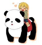  bad_id bad_pixiv_id blonde_hair blush boots child earmuffs heart inazuma_eleven inazuma_eleven_(series) male_focus miyasaka_ryou open_mouth panda riding smile tomo_(sjim) younger 