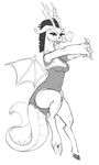  animal_genitalia anthro anthrofied crossgender discord_(mlp) draconequus drink fangs female friendship_is_magic greyscale horn kevinsano looking_at_viewer monochrome my_little_pony solo wings 