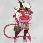 1:1 2024 accessory animal_print areola areola_slip bimbofied blonde_hair bottomwear clothing demon eyelashes eyeshadow feather_boa female fingernails fishnet_stockings footwear furgonomic_piercing furgonomics grey_background hair hellaverse helluva_boss hi_res high_heels horn hotpants humanoid imp jewelry kojot leopard_print lips lipstick long_eyelashes long_fingernails long_hair makeup markings midriff millie_(helluva_boss) mole_(marking) nails navel navel_piercing necklace nipple_outline piercing pink_clothing pink_eyeshadow pink_footwear pink_high_heels pink_lips pink_lipstick pink_topwear pink_tube_top purse red_body red_skin shoes shorts signature simple_background solo spade_tail tail tail_accessory tail_bracelet tail_jewelry tail_piercing thick_lips topwear tube_top