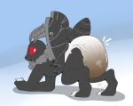 absurd_res all_fours anthro arthropod arthropod_abdomen artist_logo black_body black_fur butt butt_focus claws cryptid diaper feces fur gradient_background grey_body grey_fur hi_res insect insect_wings lepidopteran logo male maynara moth moth_antennae mothman on_elbow pooping red_eyes ruff simple_background soiled_diaper soiling solo unclean_diaper used_diaper white_diaper wings