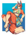  2026 animal_crossing anthro audie_(animal_crossing) bikini biped breasts butt canid canine canis claws clothed clothed_anthro clothed_female clothing countershade_torso countershading digital_drawing_(artwork) digital_media_(artwork) feet female fingers front_view fur hair hi_res looking_at_viewer mammal mocha-wing nintendo simple_background smile solo swimwear toes two-piece_swimsuit wolf 
