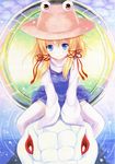  blonde_hair blue_eyes colored_pencil_(medium) eyes hat highres kittona long_hair looking_at_viewer millipen_(medium) mishaguji moriya_suwako sitting sleeves_past_wrists smile snake solo thighhighs touhou traditional_media watercolor_(medium) white_legwear 