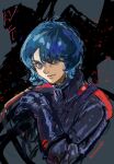  1boy 2025 alternate_color alternate_universe angry bad_end blue_eyes blue_hair commentary_request dated evil_eyes evil_smile gloves gundam highres holding_own_hand kamille_bidan looking_at_viewer mecha mecha_pilot_suit military_rank_insignia mobile_suit normal_suit_(gundam) okrdisk2000 portrait robot science_fiction signature smile titans_(gundam) upper_body v-fin zeta_gundam zeta_gundam_(mobile_suit) 