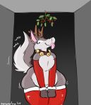 2025 accidental_holly anthro armwear bell bell_collar belly_overhang black_nose blep brown_collar canid canine canis christmas christmas_clothing closed_smile clothing collar dated deep_navel digital_media_(artwork) ear_piercing elbow_gloves eyebrows fake_antlers fake_horns fangs featureless_chest femboy fingerless_gloves fox freckled_arms freckled_legs freckled_shoulders freckled_thighs freckles front_view fur gloves grey_body grey_fur handwear happy hi_res holidays holly_(plant) huge_hips huge_thighs hybrid jingle_bell jingle_bell_collar legwear looking_at_viewer love_handles male mammal mostly_nude motion_outline mouth_closed navel overweight overweight_anthro overweight_male pear-shaped_figure piercing pink_tongue plant portrait raised_tail red_armwear red_clothing red_elbow_gloves red_fingerless_gloves red_gloves red_handwear red_legwear red_thigh_highs smile solo squish standing tail tail_motion tailwag teeth thick_thighs thigh_highs thigh_squish three-quarter_portrait tongue tongue_out wide_hips wolf zenonclaw