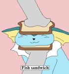  2025 ^w^ ambiguous_gender black_nose black_text blue_body bread closed_smile digital_media_(artwork) disembodied_hand duo eeveelution english_text eyes_closed feral food frill_(anatomy) generation_1_pokemon grey_body hand_on_head hand_under_chin humor idiot_sandwich low_res meme mouth_closed nintendo pink_background pixel_(artwork) pokemon pokemon_(species) richard_roe sandwich_(food) sandwiched simple_background smile text text_box vaporeon white_frill 