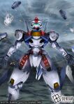  armor bit_(gundam) cloud cloudy_sky copyright_logo copyright_name denjyou23 energy_sword english_commentary english_text full_body funnels_(gundam) glowing glowing_eyes gundam gundam_aerial gundam_card_game gundam_suisei_no_majo holding holding_beam_saber holding_sword holding_weapon joints logo looking_at_viewer mecha mechanical_arms mechanical_hands mechanical_legs mobile_suit no_humans official_art robot robot_joints scene_reference shield shoulder_armor sky standing sword v-fin weapon 