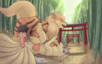 after_sex anal anus aquaridella arcanine balls bamboo bamboo_forest bodily_fluids cum cum_puddle detailed_background duo feral feral_on_feral flower flower_crown forest gaping gaping_anus generation_1_pokemon genital_fluids genitals hi_res knot knotted_penis male male/male ninetales nintendo on_ground on_top pawpads paws penis penis_size_difference plant pokemon pokemon_(species) torii tree