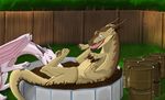  blue_eyes brown_scales chocolate dragon female fence feral invalid_color licking male outside pink_eyes pink_scales playing pool stardragon102 tongue wings 