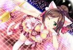  animal_ears breasts brown_hair cleavage fujy green_eyes idolmaster idolmaster_cinderella_girls maekawa_miku tail thighhighs wink 