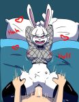 anon anthro bodypaint buckteeth clothing duo female fishnet_clothing fishnet_shirt fishnet_topwear from_front_position hi_res jodie lagomorph lying male male/female mammal missionary_position on_back peacemaker822 sex shirt smile teeth topwear