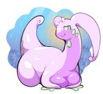 2025 absurd_res all_fours antennae_(anatomy) anthro areola bedroom_eyes belly blush bodily_fluids bottom_heavy breasts curled_tail dragon eyelashes female generation_6_pokemon goodra hi_res long_neck looking_down mythological_creature mythological_scalie mythology narrowed_eyes nintendo nude oposa pokemon pokemon_(species) raining scalie seductive simple_background slightly_chubby slightly_chubby_female slime tail thick_tail thick_thighs