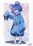  1girl absurdres animal_ears artist_request bandaid bear_ears blue_eyes blue_hair fujikura_uruka highres looking_at_viewer multicolored_hair oversized_jacket phase_connect pink_hair pink_streaks short_hair shorter_than_canon sleeves_past_fingers sleeves_past_wrists socks streaked_hair tagme virtual_youtuber zipper 