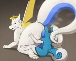 aether_prowler anal anthro anus black_markings blue_anus blue_body blue_eyes blue_fur butt butt_sniffing deep_rimming dragon duo feral fur furred_dragon furred_scalie hi_res male male/male markings mythological_creature mythological_scalie mythology oral puffy_anus raised_tail rikuaoshi rimming scalie sex sniffing tail white_body white_fur