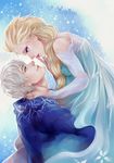  1boy 1girl crossover elsa_(frozen) frozen_(disney) hair jack_frost_(rise_of_the_guardians) lift_up rise_of_the_guardians sequins white 