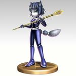  1girl belt blue_hair bodysuit boots canine fox furry green_eyes hair hair_ornament jewelry krystal mammal nintendo polearm short_hair simple_background skinsuit staff star_fox super_smash_bros. trophy unknown_artist video_games weapon 