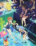  6+girls ^_^ absurdres aioi_yuuko anime_coloring annaka_haruna annoyed artist_request balancing bare_arms bare_legs barefoot baseball bird black_hair blonde_hair blue_eyes blue_hair blue_one-piece_swimsuit bow brown_eyes brown_hair bucket bucket_of_water buddy_(nichijou) cleaning_pool closed_eyes closed_mouth crow cube_hair_ornament dappled_sunlight day dog eggplant expressionless flat_chest from_above glasses green_skirt hair_bow hair_ornament highres holding holding_bucket holding_mop hose kamakura_(nichijou) kickboard kneeling kokeshi leaning_forward leg_up long_skirt looking_at_animal looking_at_another mask minakami_mai mogura_(nichijou) mop multiple_girls naganohara_mio nichijou no_nose official_art old_school_swimsuit one-piece_swimsuit open_mouth out_of_frame pool pool_ladder rainbow red_bow sakurai_izumi school_swimsuit semi-rimless_eyewear shallow_water short_hair short_twintails sideways_glance sitting skirt smile standing standing_on_one_leg summer sunlight swimsuit tachibana_misato tengu_mask third-party_source tiles tree_shade twintails under-rim_eyewear v-shaped_eyebrows wading water 
