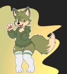 2026 3_toes 4_fingers anthro black_nose blush blush_lines bottomwear canid canine cheek_tuft clothed clothed_anthro clothed_male clothing dinim dipstick_ears dipstick_tail ear_markings facial_tuft feet femboy fingers fluffy fluffy_tail fox fur green_body green_clothing green_eyes green_fur green_hoodie green_panties green_topwear green_underwear head_tuft hi_res hoodie legwear looking_at_viewer male mammal markings multicolored_ears open_mouth open_smile panties pattern_bottomwear pattern_clothing pattern_panties pattern_underwear simple_background smile solo standing striped_bottomwear striped_clothing striped_panties striped_underwear stripes tail tail_markings tan_body tan_fur tan_inner_ear thigh_highs toes topwear tuft underwear white_clothing white_legwear white_thigh_highs