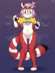  ailurid anthro bottomless bottomless_anthro bottomless_female breasts clitoral_hood clitoris clothed clothing crop_top digital_media_(artwork) eyewear feet female fingers fur genitals glasses hair hi_res mammal mature_anthro mature_female navel red_panda ruth66 shirt simple_background solo standing tail toes topwear transformation under_boob vulva wearing_glasses 