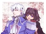  1girl black_hair cape cravat dragon's_dogma earrings epaulettes eyepatch gloves green_eyes inuhiko_(istdog) jewelry lips pawn_(dragon's_dogma) popped_collar purple_eyes short_twintails smile twintails white_hair 