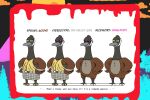 1980s_theme absurd_res alystairphantem anatid angry anseriform anserine anthro avian belt bird blood blouse bodily_fluids bottomwear bracelet bright_colors brown_body casual_nudity clothing eyewear eyewear_only feathers female flip_flops footwear goose hands_on_hips hi_res jewelry long_neck model_sheet no_genitals nude quote sandals shirt shoes skirt smile solo stephanie_cooke_(the_party_animals) sunglasses sunglasses_only the_party_animals topwear undershirt