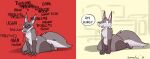 2024 2_panel_comic anthro belly bodily_fluids canid canine canis casual_nudity cel_shading chair claws comic dated deep_navel digital_media_(artwork) electronics english_text fangs featureless_chest feet femboy finger_claws fingers flying_sweatdrops fox freckled_legs freckled_thighs freckles fur furniture grey_body grey_fur hi_res huge_thighs humor hybrid inside male mammal monitor navel nude office_chair open_mouth overweight overweight_anthro overweight_male pawpads paws pear-shaped_figure pink_pawpads pink_tongue shaded shadow shaking signature sitting snout solo stressed sweat sweatdrop table tail talking_to_self teeth text thick_calves thick_thighs thoughts toes tongue trembling vent_art wariza wide_hips wolf zenonclaw