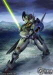  bit_(gundam) cloud cloudy_sky copyright_logo copyright_name energy_sword english_commentary english_text funnels_(gundam) glowing glowing_eyes gundam gundam_aerial gundam_card_game gundam_suisei_no_majo hi-go! holding holding_beam_saber holding_sword holding_weapon humanoid_robot logo mbs mecha mechanical_arms mechanical_legs mountain mountainous_horizon no_humans official_art pixiv robot scene_reference sky sunrise_(company) sword v-fin weapon 