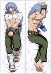  abs barefoot blue_hair bow crop_top cuffs dakimakura greaves hair_bow long_hair low-tied_long_hair manly multiple_views muscle pectorals regal_bryan shackles shirtless tales_of_(series) tales_of_symphonia toes undone_belt zyunya 