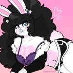 1:1 2025 alternative_fashion anthro artist_name athletic_wear big_breasts big_hair biped black_clothing black_eyeshadow black_gym_shorts black_hair black_jacket black_topwear blue_eyes bottomwear bra breasts buckteeth cleavage clothed clothed_anthro clothed_female clothing countershade_breasts countershade_torso countershading cupcake_(shyshyoctavia) digital_drawing_(artwork) digital_media_(artwork) eyeshadow facial_piercing female female_anthro fluffy fluffy_hair fur goth gym_bottomwear gym_shorts hair heart_symbol hi_res hotpants jacket lagomorph leporid lollipop_in_mouth long_hair looking_at_viewer lying makeup mammal mascara midriff navel navel_piercing nose_piercing nose_ring on_side piercing pink_background pink_body pink_cheeks pink_countershading pink_eyeshadow purple_bra purple_clothing purple_underwear rabbit ring_piercing shorts shyshyoctavia simple_background solo tail teeth text thick_thighs topwear underwear white_body white_fur wide_hips