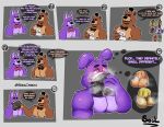 absurd_res accessory anthro balls bear blush body_hair bonnie_(fnaf) brown_body brown_fur clothing comic dialogue duo english_text five_nights_at_freddy's five_nights_at_freddy's:_security_breach freddy_(fnaf) freddy_fazbear's_pizzeria_simulator funtime_freddy_(fnafsl) fur genitals glamrock_freddy golden_freddy_(fnaf) hairy_balls hat headgear headwear hi_res lagomorph lefty_(fnaf) leporid male male/male mammal muscular musk musk_cloud musky_balls necktie nipples paper purple_body purple_fur rabbit rockstar_freddy_(fnaf) scottgames simple_background sister_location sniffing sniffing_clothes soulcanela steel_wool_studios text thought_bubble tongue tongue_out underwear underwear_sniffing