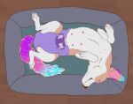 bed canid canine canis clothed clothing cozy diaper dog_bed domestic_dog eyes_closed feral furniture hi_res lying lying_on_bed mammal nipples on_back on_bed pet_bed relaxing simple_background spread_legs spreading twistedewe wearing_diaper