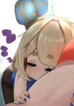  1girl absurdres artist_request blonde_hair blue_crown blue_dress blue_nails closed_eyes crown dress fish goldfish highres marimari_(marimari_2.0)_(vtuber) marimari_(vtuber) mini_crown orange_nails pantyhose phase_connect short_eyebrows sleeping virtual_youtuber 