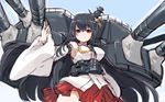  bare_shoulders black_hair breasts cannon detached_sleeves fusou_(kantai_collection) hair_ornament kantai_collection large_breasts long_hair looking_at_viewer nontraditional_miko red_eyes skirt smile solo tonami_kanji wallpaper 