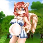 anthro belly big_belly bodily_fluids bra breasts buckteeth camel_toe clothed clothing digital_media_(artwork) female fur hair hi_res lactating leaking_milk lingerie looking_at_viewer mammal milk nipple_outline outside panties plant pregnant pregnant_anthro pregnant_female rodent sciurid smile solo standing tail teeth tree tree_squirrel underwear zcomic